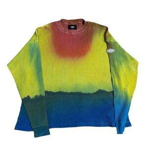 Amodd Tie Dye Long Sleeve Thermal Waffle Knit Shirt Rainbow XL